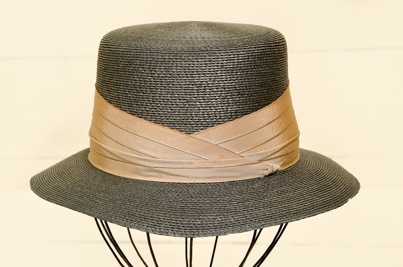 1940s Dobbs Natural Straw Woven Short Brim Formal Hat