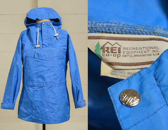 1980s REI Parka Blue Anorak Hooded Mountain Parka