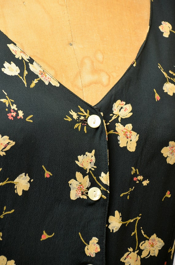 90s Banana Republic Black Floral Button Down Rayo… - image 5