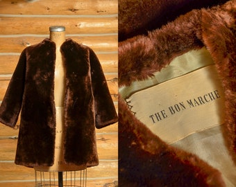 1950s Bon Marche Mink Fur Brown 3/4 Sleeve Winter Coat