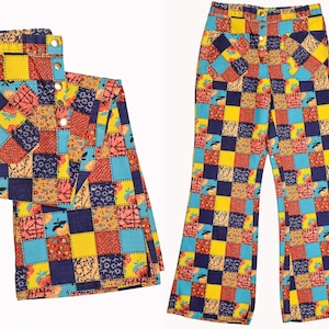 1960s Patchwork Hippie Jeans Crazy Print Pop Art High Waisted Jeans 27 x 29