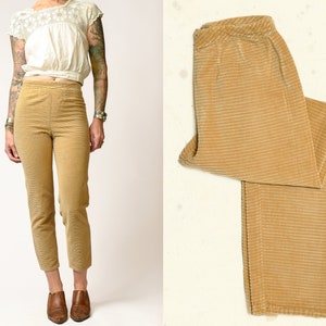 1950s Corduroy Cigarette Pants Light Brown High Waisted Tapered Trousers