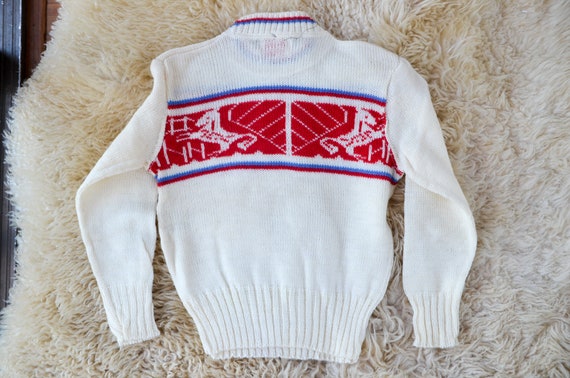 1950s Deadstock Kids Sweater White & Red Cherub H… - image 6