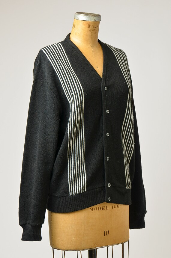 1950s Mid Century Grandpa Sweater Black Knit Mod … - image 3