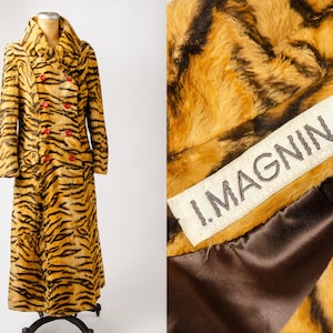 1970s Joseph I. Magnin Faux Tiger Fur Full Length Coat