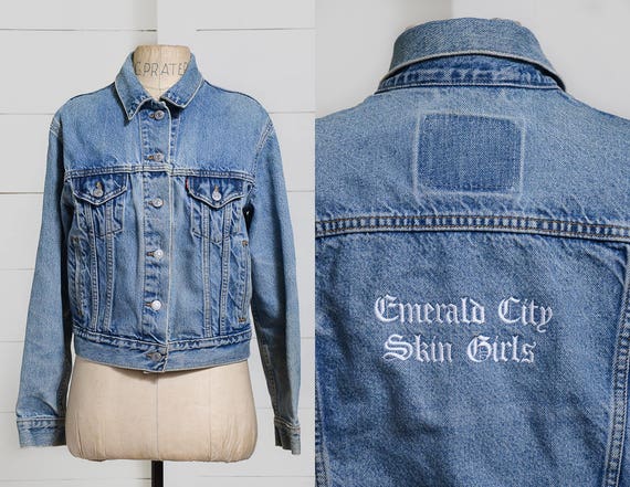 90s Levis Jean Jacket Two Pocket Distressed Emerald City Skin Girls Denim  Jean Jacket 
