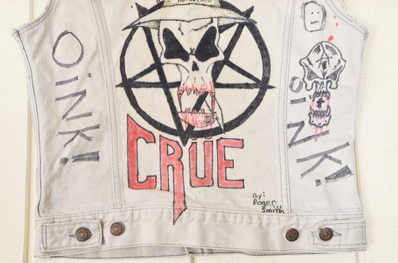 80s Motley Crue Levis Jean Vest Hand Painted Fan … - image 4