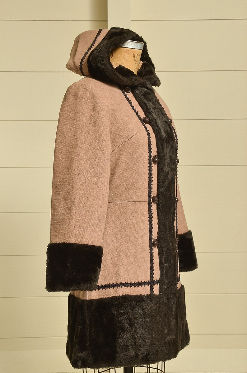 70s Princess Coat Faux Fur with Wool Button Down Hooded Pea Coat image 2