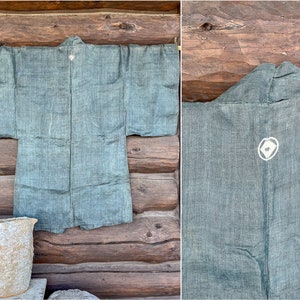 1800s Japanese Indigo Linen Kimono Robe Jacket