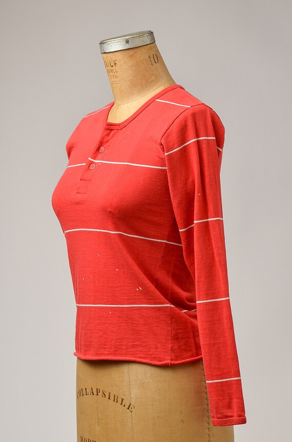 1970s Henley Shirt Red Stripe Long Sleeve Long Jo… - image 3