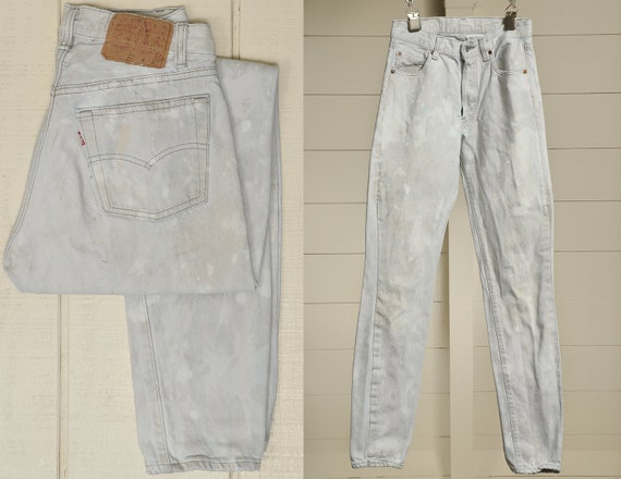80s Levis 501 Gray Bleach Splatter Made 