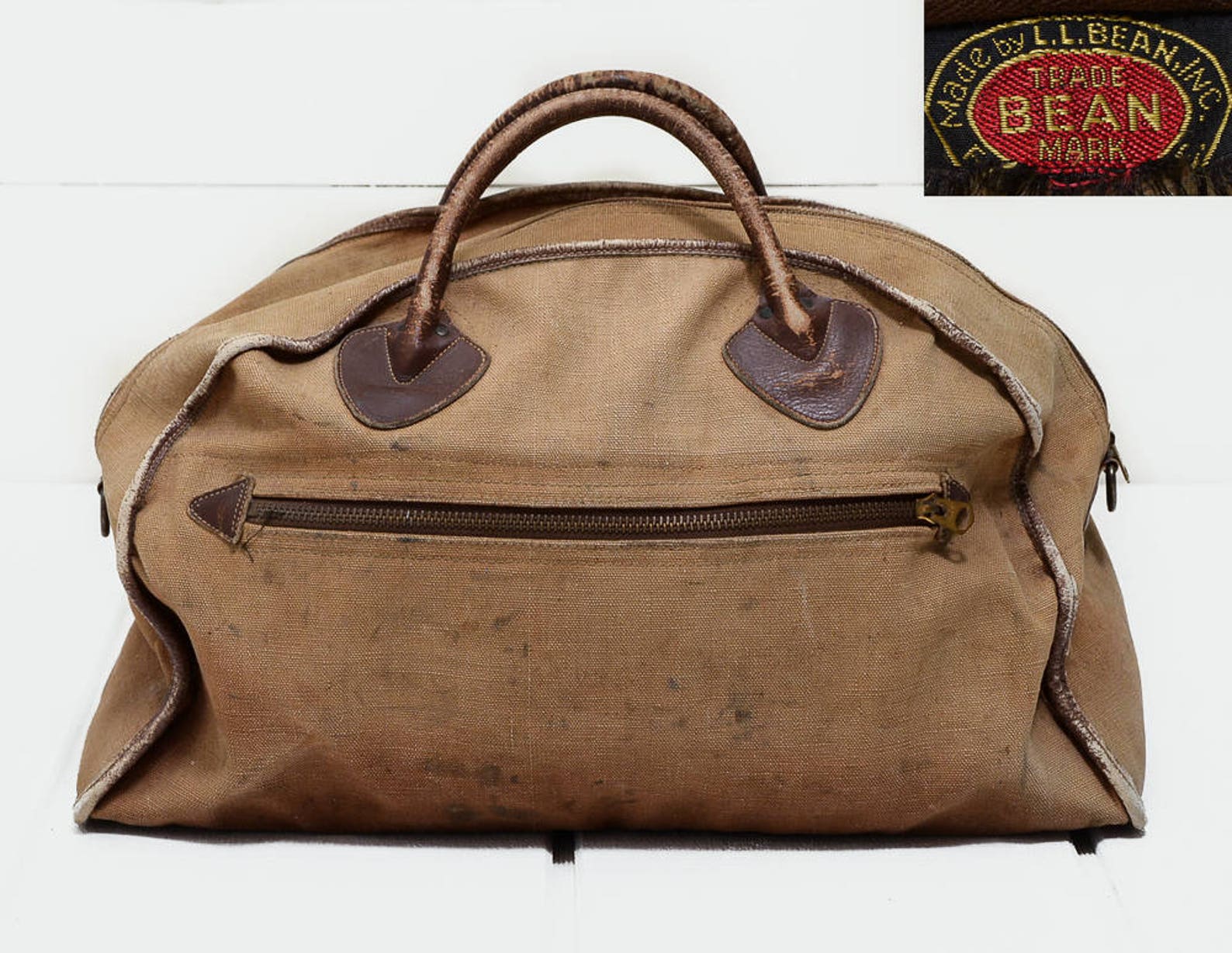 1940s L.L. Bean Canvas and Leather Duffle Travel Bag RARE Etsy