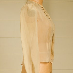 Antique Silk Blouse Sheer Ivory Button Back Pleated Deco Blouse image 2