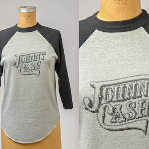 1980年代 ジョニー キャッシュ グレー ラグランスリーブ カントリー ウエスタン T シャツ