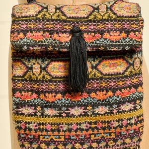 1960s Carpet Bag Tasseled Hippie Knit Carpet Bag image 4