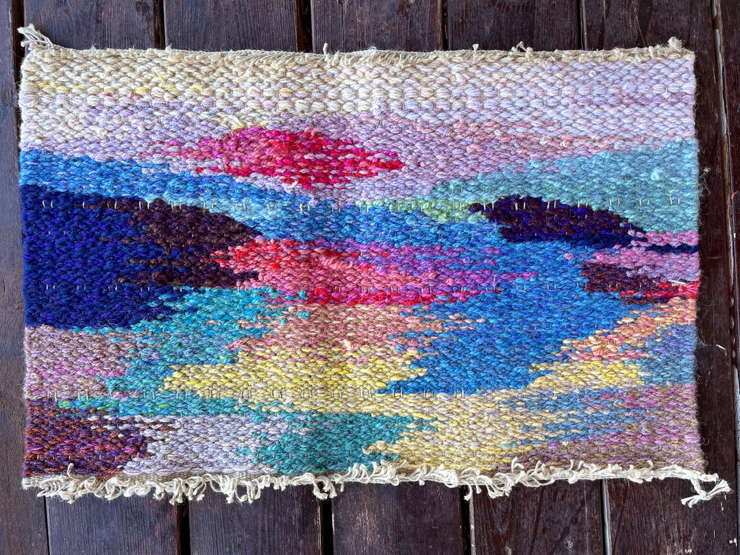 1970s Hand Loomed Rug Hippie Handmade Pastel Wool Fiber Art Etsy