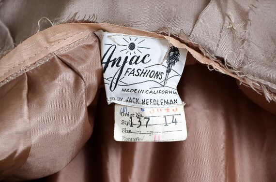 1950s Modern Silk Camel Brown Anjac Fashions Cali… - image 5
