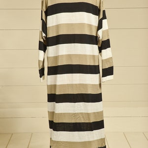 1980s Modern Stripe Dress Button Down V Neck Avant Garde Long Sleeve Midi Dress image 4