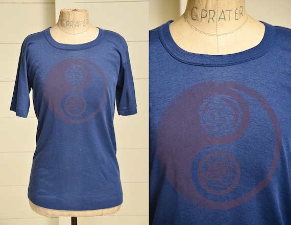 80s Yin Yang Roses Blue Hippie T Shirt