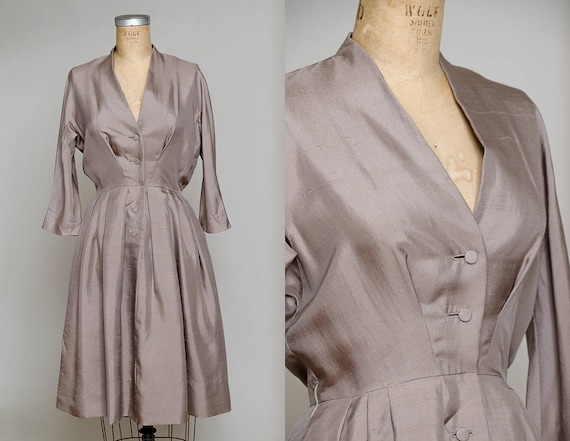 1950s Modern Silk Camel Brown Anjac Fashions Cali… - image 1