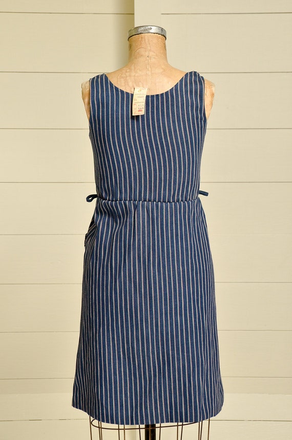 Vintage Denim Pinafore Dress Blue Stripe Heavy Co… - image 4