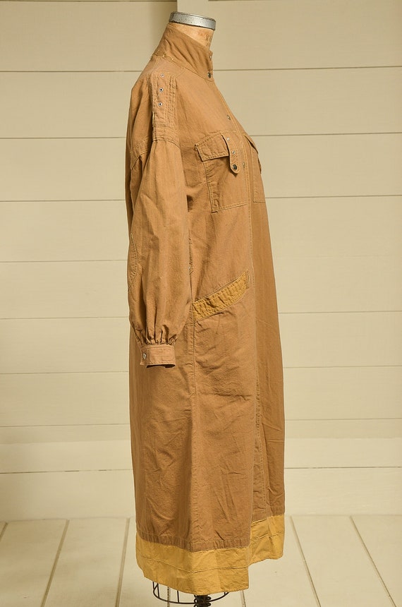 1980s Minimalist Dress Cote D'Azur Mustard Cotton… - image 3