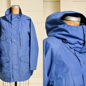 1980s Parka Eddie Bauer Blue Anorak Hooded Mountain Windbreaker Jacket