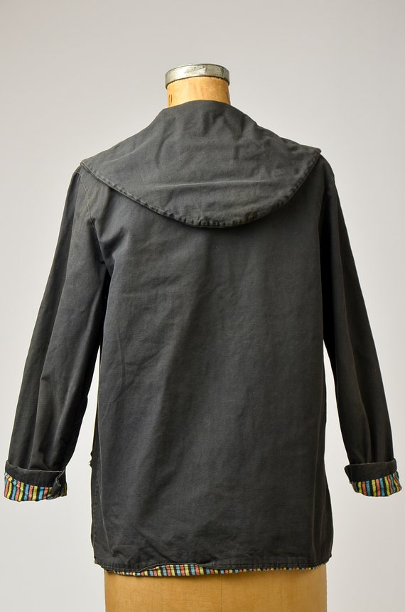1950s Toggle Coat Deco Striped Black Cotton Hoode… - image 5