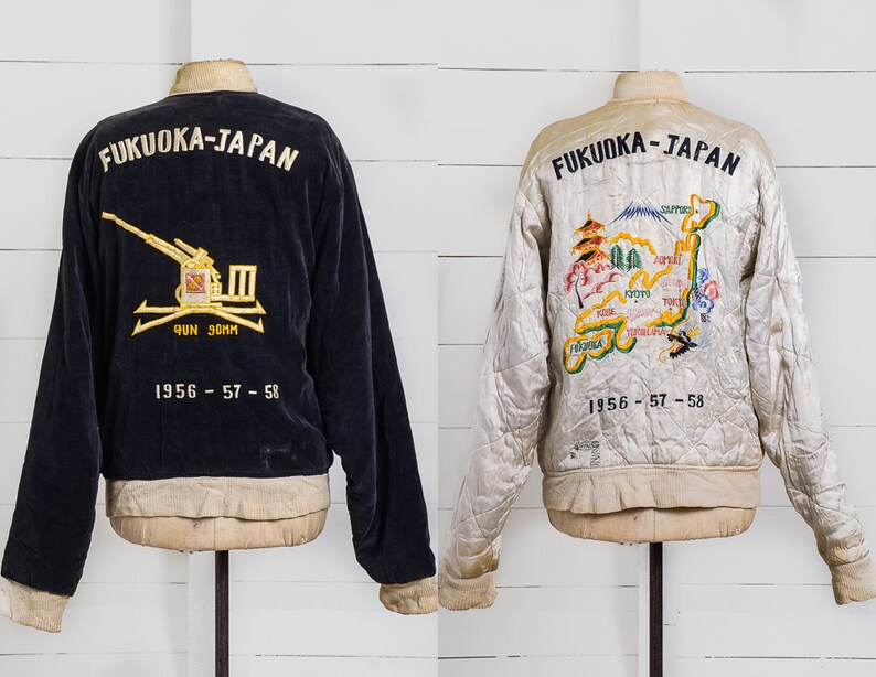 1950s Fukuoka Japan Tour Souvenir Jacket Black White Rare Etsy