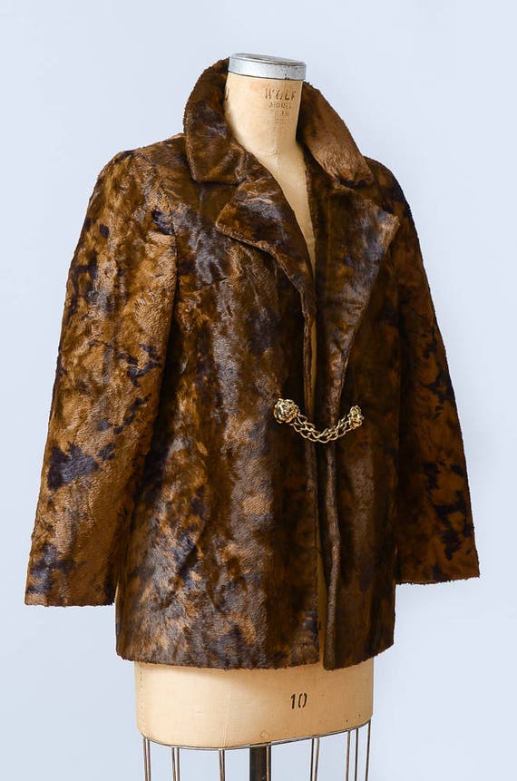 1960s Faux Pony Print Fur with Lion Head Brass Cl… - image 2