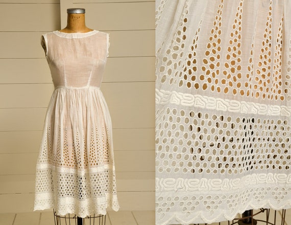 1920s Cotton Dress Eyelet Cotton Hand Laced Bohemi