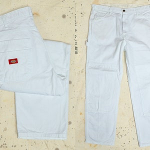 Vintage Dickies White Cotton Denim Carpenter Workwear Utility Jeans 37 x 30