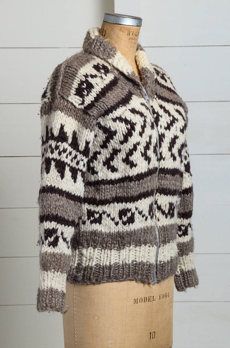 60s Cowichan Sweater Tribal Pattern Chunky Wool Hand Knit | Etsy