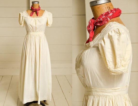 Edwardian Cotton Pioneer Dress Ivory Cotton Lace T