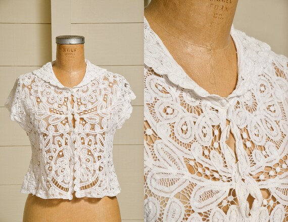 Antique Lace Blouse Victorian Revival White Cotton