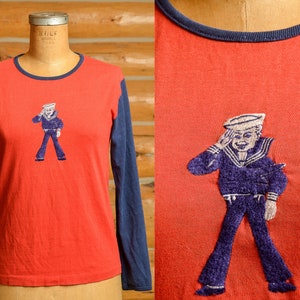 1970s Crackerjack Sailer Red and Blue Long Sleeve T Shirt