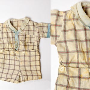1920s Kids Playsuit Jumper Linen Plaid Jumpsuit Romper
