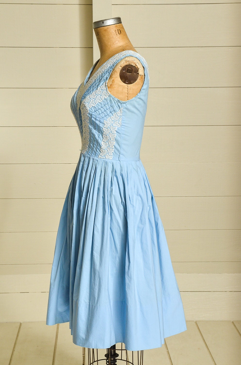 1950s Blue Cotton Full Skirt Day Dress Mid Century Swing Dress | Etsy