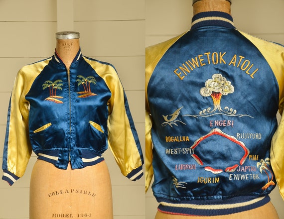 1950s Satin Souvenir Jacket Atom Bomb RARE Embroid