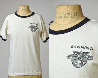 1960s West Point Banning USMA Champion Running Label White Cotton Ringer T Shirt