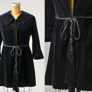 Victorian Black Velvet Jacket Dramatic Wide Collar Formal Opera Coat
