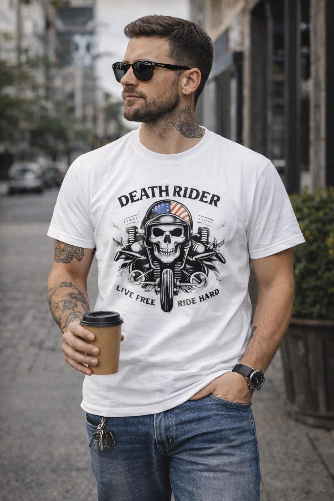 DEATH RIDER!! Skull Graphic Tee Vintage Rock Style Streetwear - Etsy