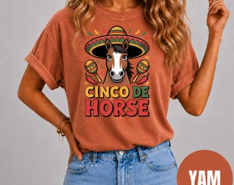 Comfort Colors Horse Shirt, Cinco de Mayo Graphic Tee, Festive Fiesta Apparel, Retro Graphic Shirt, Vintage Aesthetic Apparel