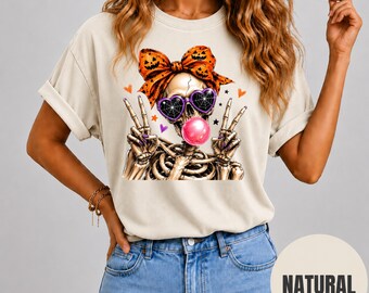 Comfort Colors Halloween Shirt, Skeleton Pumpkin Graphic Tee, Spooky Retro Vibes Shirt, Retro Graphic Shirt, Vintage Aesthetic Apparel