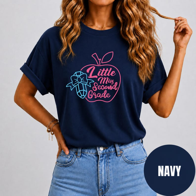 Comfort Colors Teacher Shirt, Little Miss Second Grade, Retro Apple ...