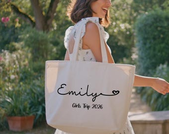Custom Girls Trip Tote Bag, Personalized Vacation Bag