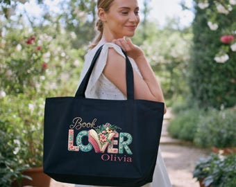 Custom Book Lover Tote Bag, Personalized Bookish Bag