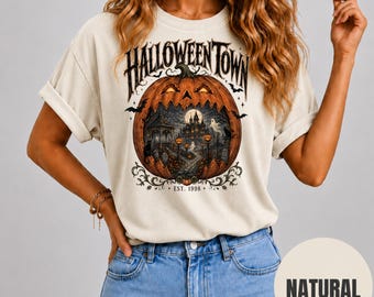 Comfort Colors Halloween Shirt, Spooky Pumpkin Graphic Tee, Retro Town Vibes, Retro Graphic Shirt, Vintage Aesthetic Apparel