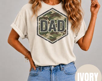 Comfort Colors Dad Shirt, Camo Dad Graphic Tee, Retro Military Style, Vintage Aesthetic Casual Top, Retro Graphic Shirt, Cute Casual Top