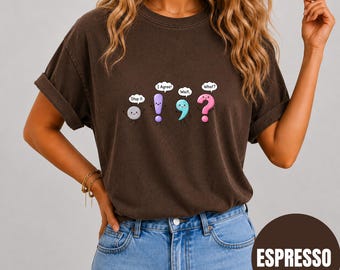 Comfort Colors Punctuation Shirt, Funny Grammar Tee, Cute Retro Conversation, English Teacher Apparel, Retro Graphic Shirt, Cute Casual Top